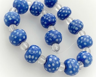 14 Bohemian glass beads | Handmade pearls | Blue | Opaque | | points Bohemian | First-class quality | BeadsCompany SN03
