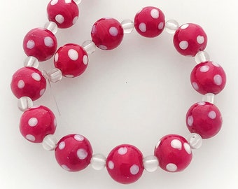 14 Bohemian glass beads | Handmade pearls | Red | Opaque | | points Bohemian | First-class quality | BeadsCompany SN08