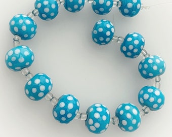 14 Bohemian glass beads | Handmade pearls | Light blue | Opaque | | points Bohemian | First-class quality | BeadsCompany SN04