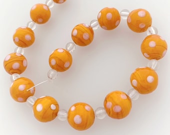 14 Bohemian glass beads | Handmade pearls | Orange | Opaque | | points Bohemian | First-class quality | BeadsCompany SN11