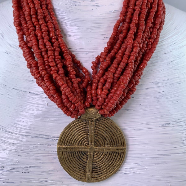 Kette Glasperlen Messing Amulett Tribal Beads Unique Necklace Ethno Chic