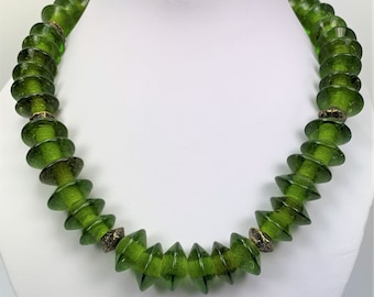 Chain Glass Beads Brass Glass Beads Handmade Unique Necklace