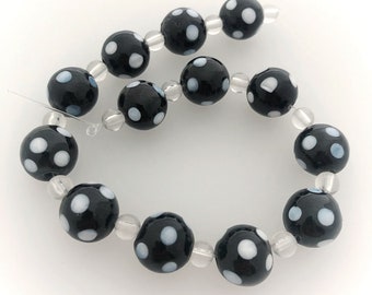 13 Bohemian glass beads | Handmade pearls | Black | Opaque | | points Bohemian | First-class quality | BeadsCompany SN06