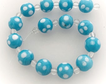 14 Bohemian glass beads | Handmade pearls | Light blue | Opaque | | points Bohemian | First-class quality | BeadsCompany SN09
