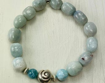 Bracelet Aquamarine Larimar Amaronit Silver Beads Unique Chic Handmade Bracelet