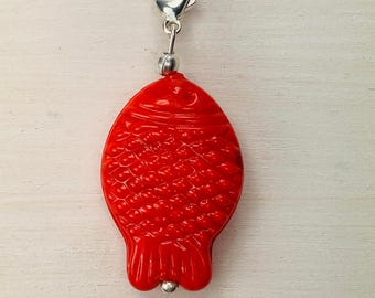Charm pendant, beautifully shaped Bohemian glass fish, 925 silver