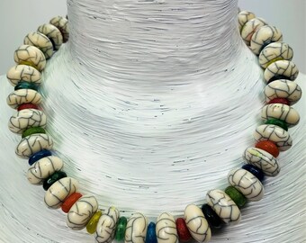 Resin Necklace | Recycled Glass Resin Ethnic Beads Handmade Tribal Beads Necklace