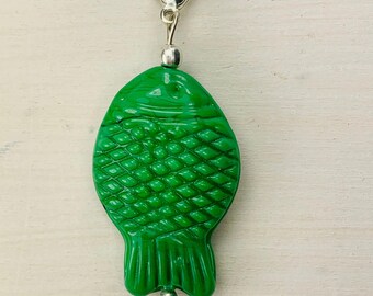 Charm pendant, beautifully shaped Bohemian glass fish, 925 silver