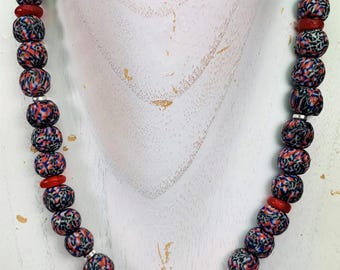 Chain Glass Beads Recycling Krobo Glass Ghana Tribal Beads Handmade Unique Necklace