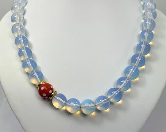 Opal glass bead necklace, handmade, unique, trade beads