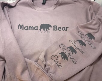 Mama bear sweatshirt, Mother's Day gift, Grandma Bear, custom, names, sleeve print, Personalized gift for her