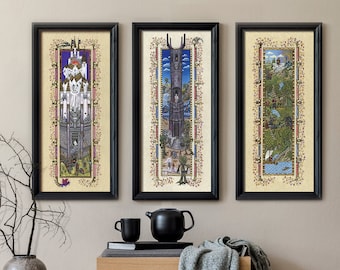 Tolkien Lord of the Rings Tryptych Prints x 3 Limited Edition  Signed & dated  - Plus FREE DELIVERY