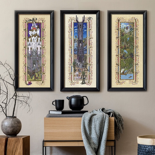 Drieluikprints van Tolkien's Lord of the Rings (3 stuks), gelimiteerde oplage, gesigneerd en gedateerd + GRATIS VERZENDING