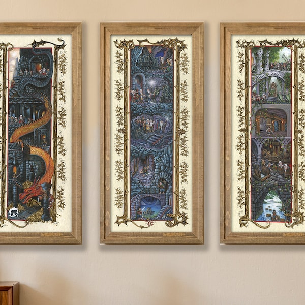 Drieluikprints van The Hobbit, beperkte oplage, gesigneerd en gedateerd + gratis verzending