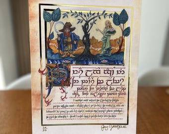 Tom Bombadil & Goldberry Manuscript - Gold foil signed and dated print