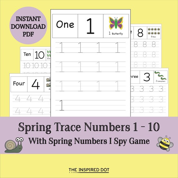 spring numbers 1 10 tracing worksheets instant pdf download etsy israel