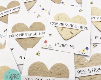 10 x Small Eco-Friendly Seeded Paper Heart Gifts, Eco Party Favours, Plantable Seed Paper Hearts, UK Wildflowers, Bee Friendly Garden Gifts
