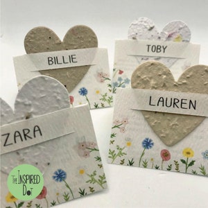 Eco Friendly Personalised Wildflower Seed Table Place Cards, Eco Wedding Name Place Cards, Boho Party Place Card, Plantable Seed Paper Heart