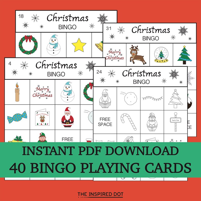 40 christmas bingo game cards instant pdf download