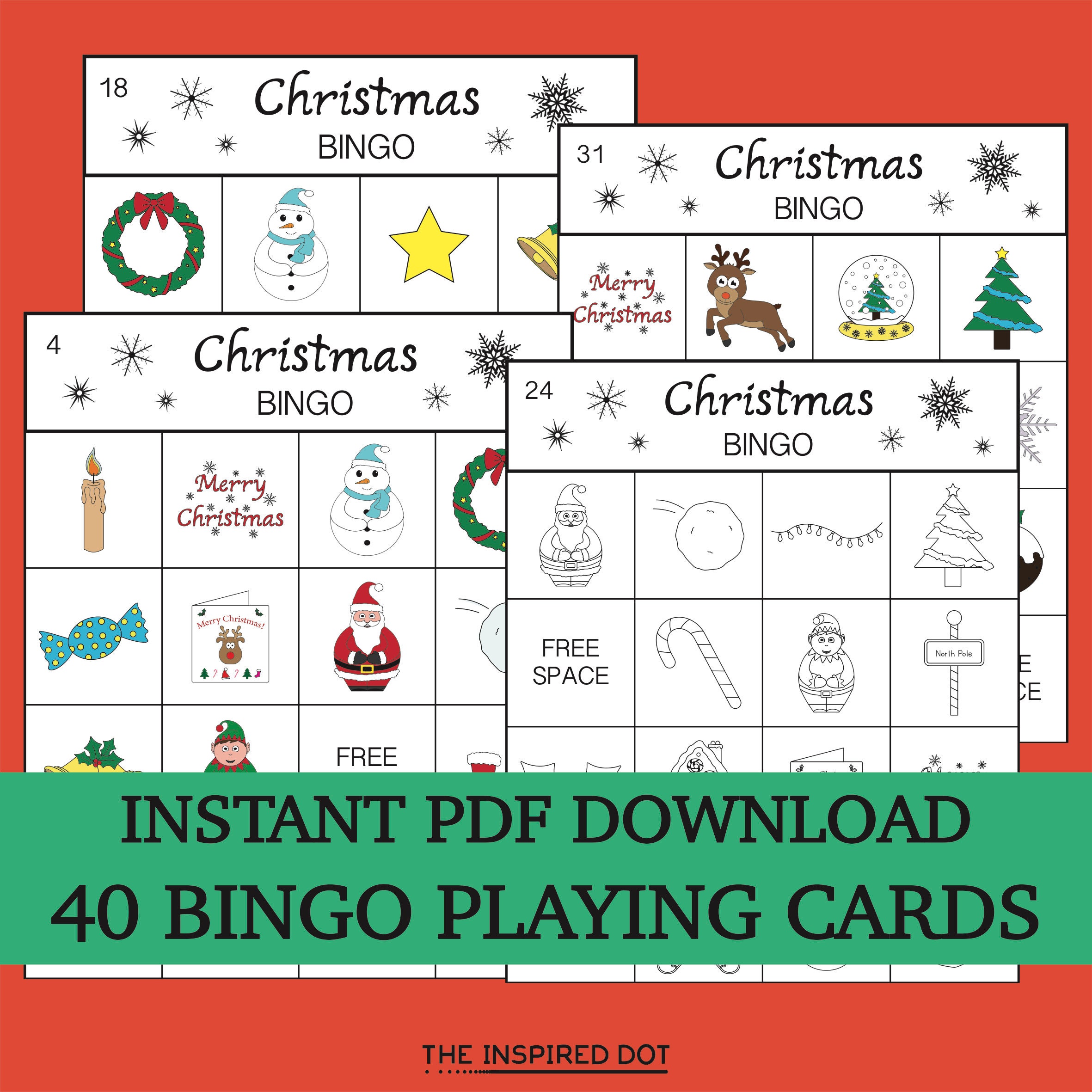40 Christmas Bingo Game Cards Instant PDF Download Printable | Etsy