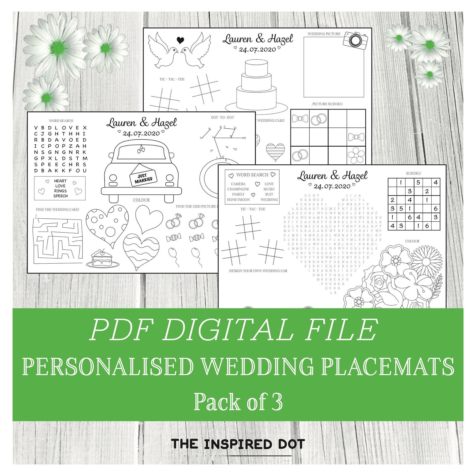 Personalised Pack of 3 Wedding Placemats for Kids PDF Digital Etsy