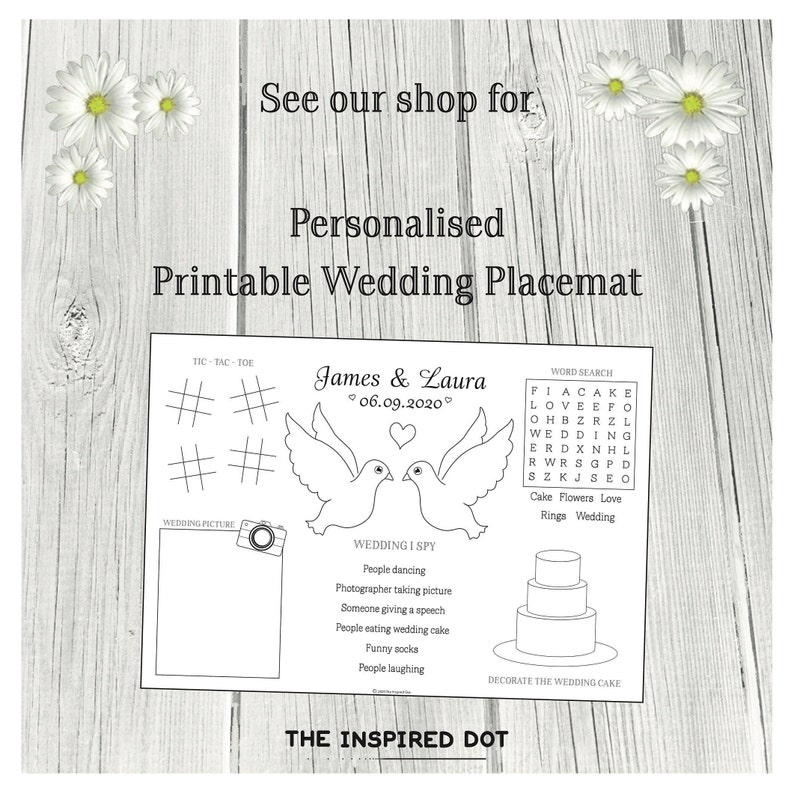 Personalised Pack of 3 Wedding placemats for kids PDF Digital Etsy