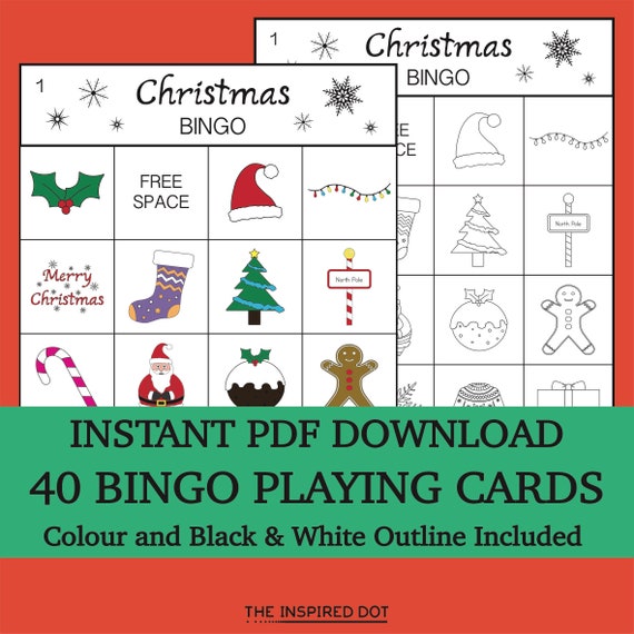 40 Christmas Bingo Game Cards Instant PDF Download Printable | Etsy