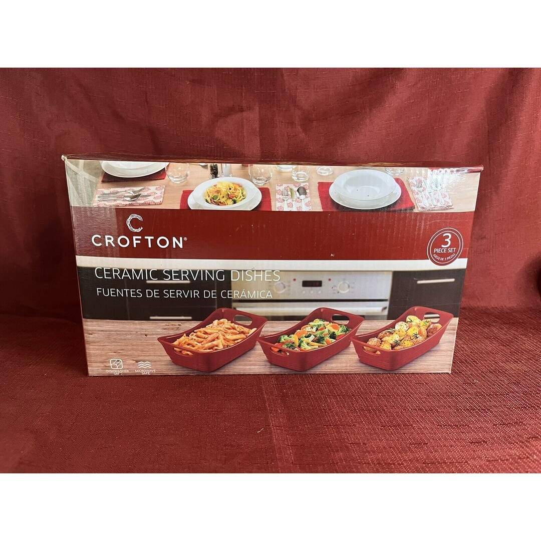 Set of 3 Crofton Ceramic Serving Dishes New With Box Red 11x6 Etsy