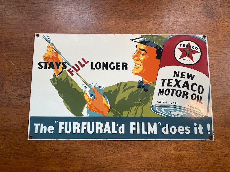 Stay Full Longer Vintage Ande Rooney Texaco Motor Oil Enamel Sign