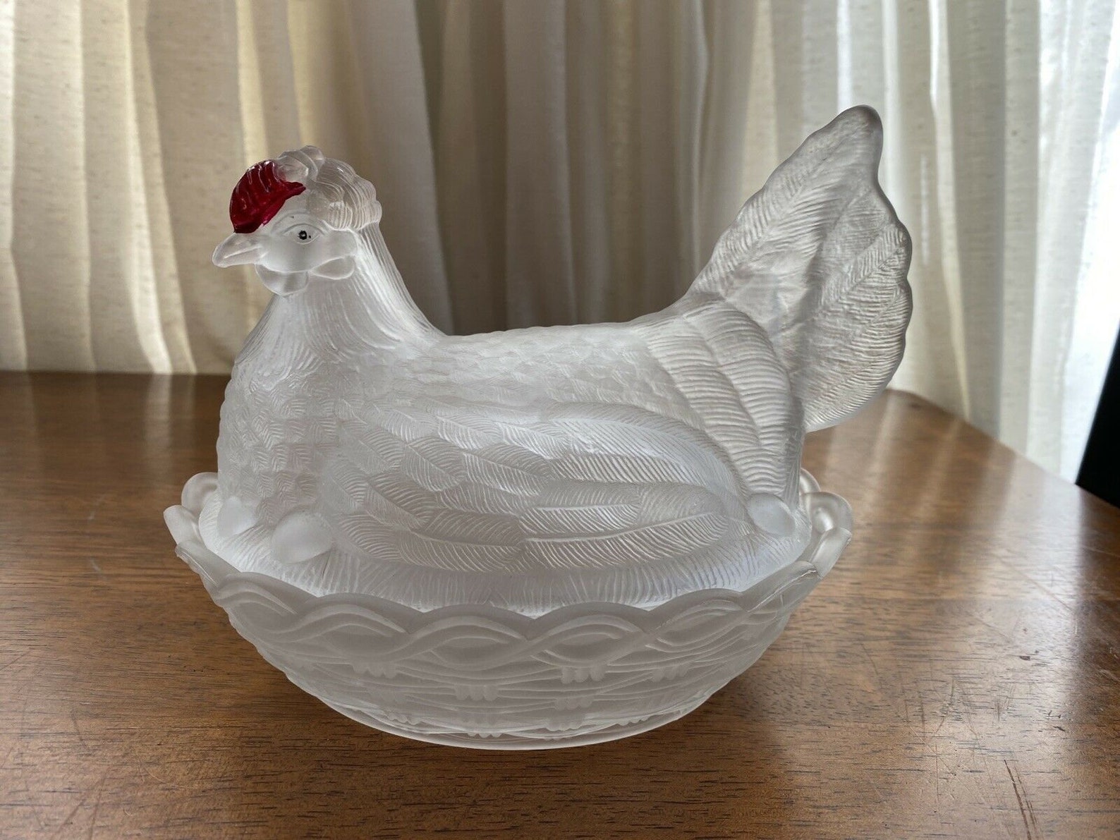 Central Glass Hen on Nest Covered Candy Dish Red Comb Clear Etsy