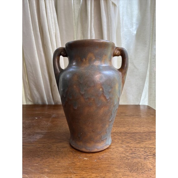 BRUSH MCCOY Vellum Double Handled Urn Vase Mottled Blue Glaze Etsy
