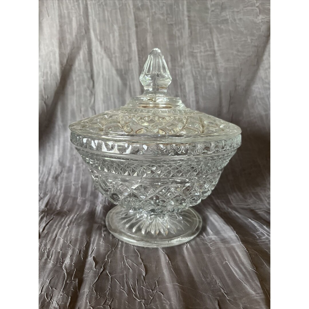Vintage Anchor Hocking Glass Candy Dish W Cover Wexford Clear Etsy