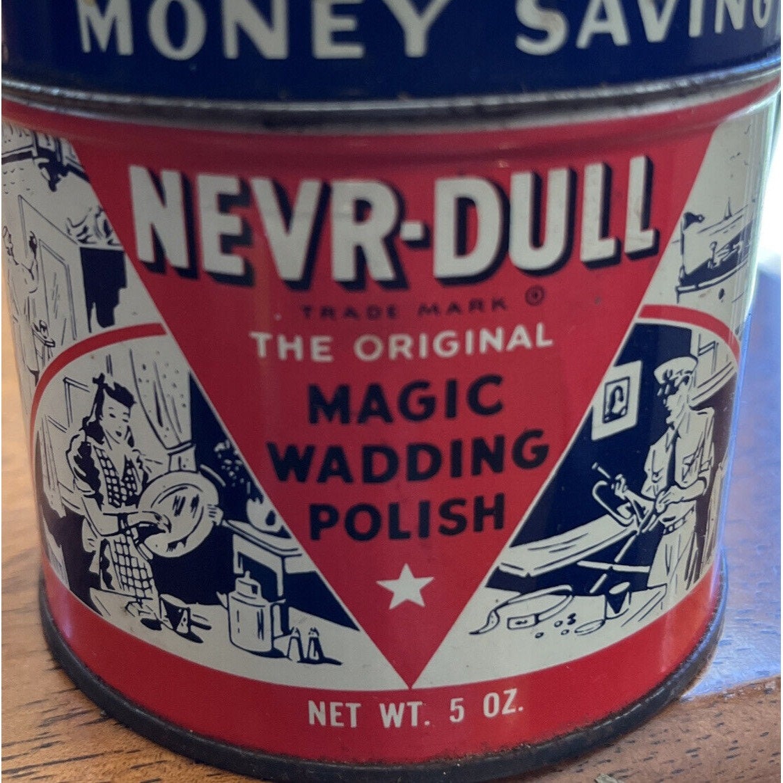Vintage Graphics Nevr-Dull Can Magic Wadding Polish 5 Oz Metal