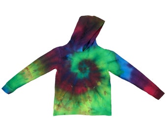 Youth Small, Tie Dye Pullover Hoodie, Rainbow Spiral