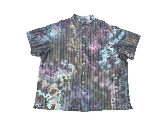 【TIE.ME】button up T-shirt / GLAY Ice Dyed Tie Dye Button Down, Upcycled Van Heusen Dress