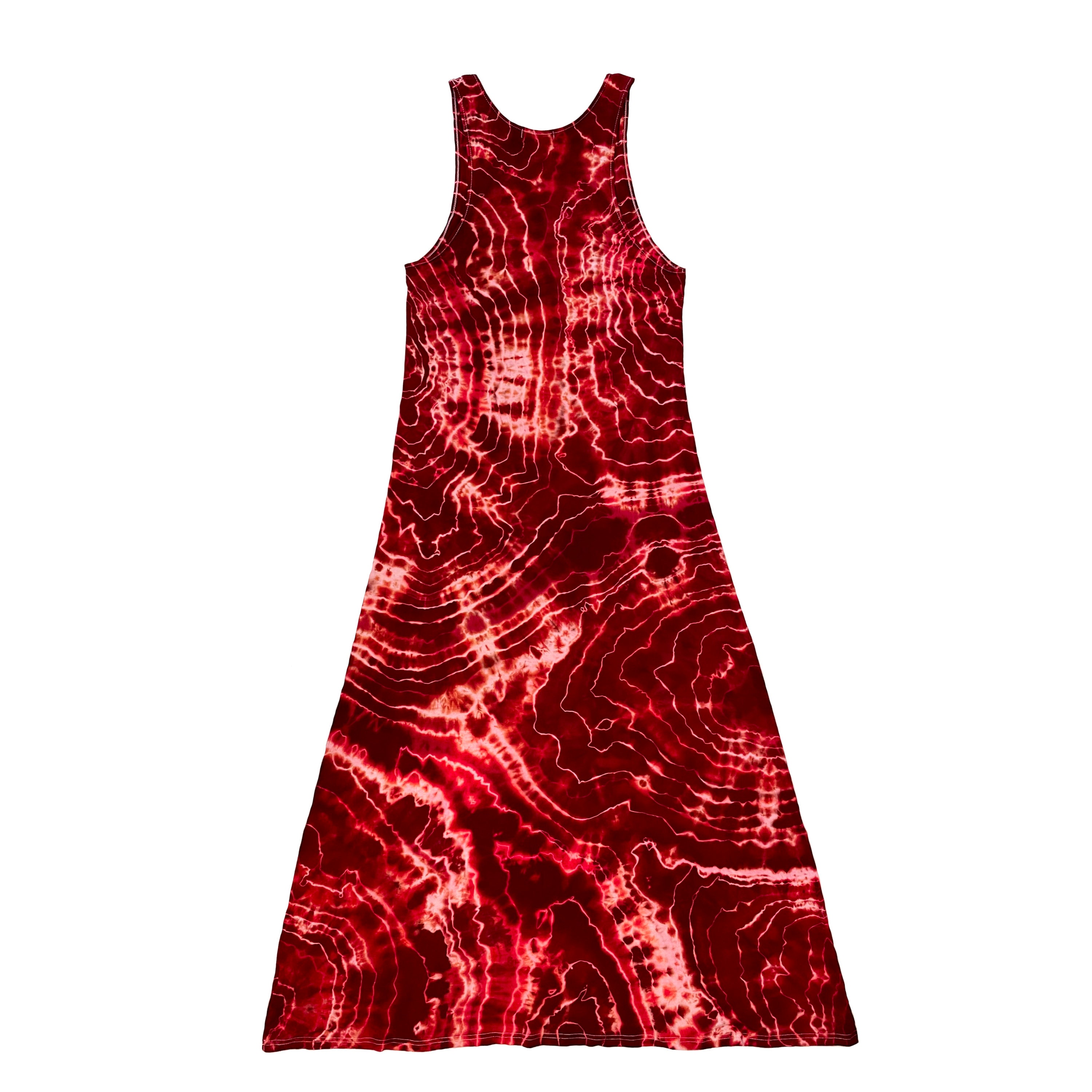 Womens Floor Length Tank Top Maxi Dress, Elegant Red and White Geode