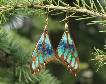 Butterfly Earrings, Butterfly Jewelry, Butterfly Wings, Wooden Earrings - Nature Inspired - Wooden Jewelry - Handmade Earrings, Epoxy Resin