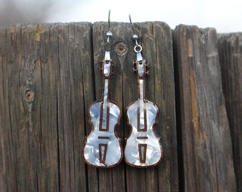 Violin Viola Earrings Unique Handmade Mother of Pearl Earrings Jewelry, Gift for Her, Music Instrument, Woman Jewellery, Woman Earrings