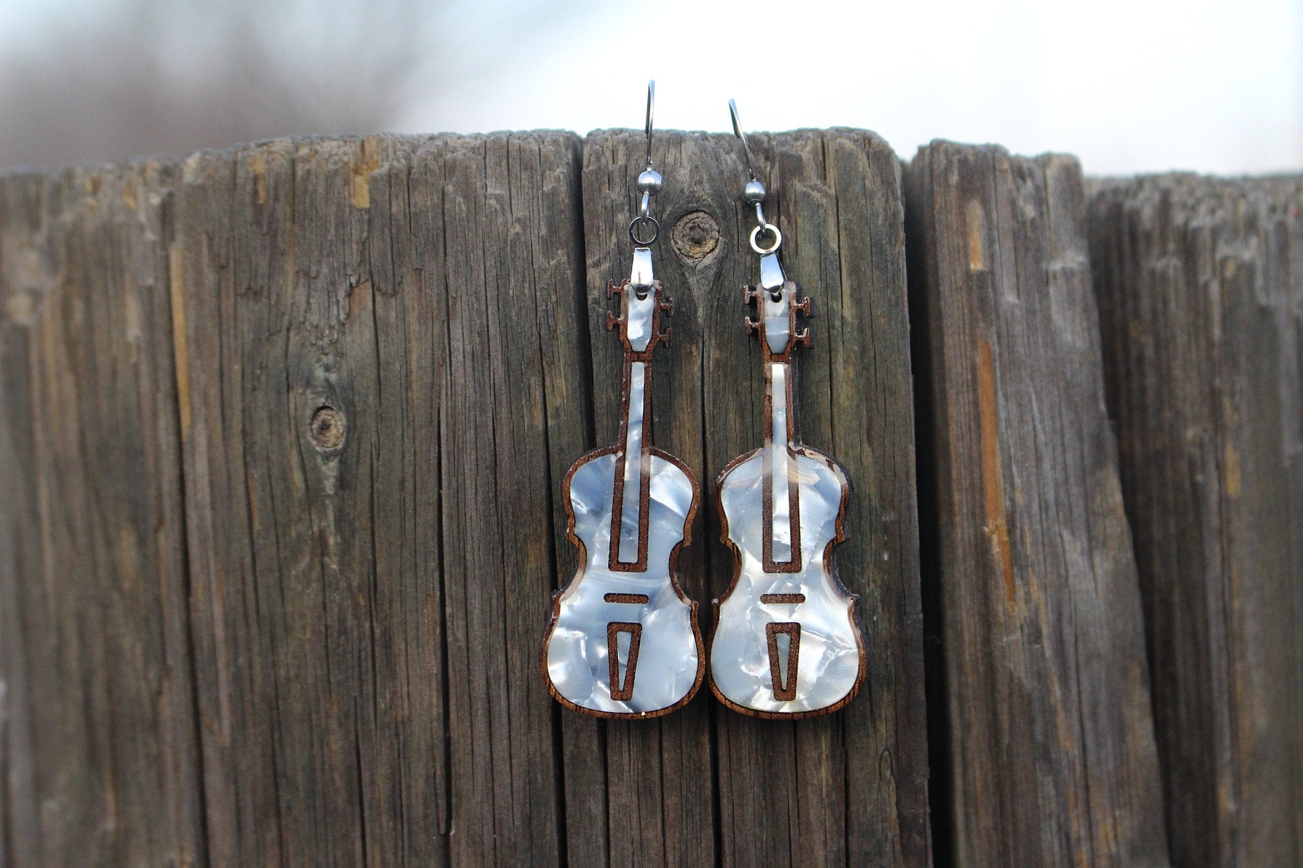 Violin Viola Earrings Unique Handmade Mother of Pearl Earrings Etsy