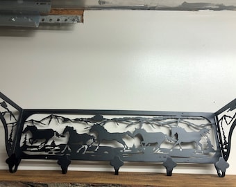 Horse Coat Rack with Wooden Shelf