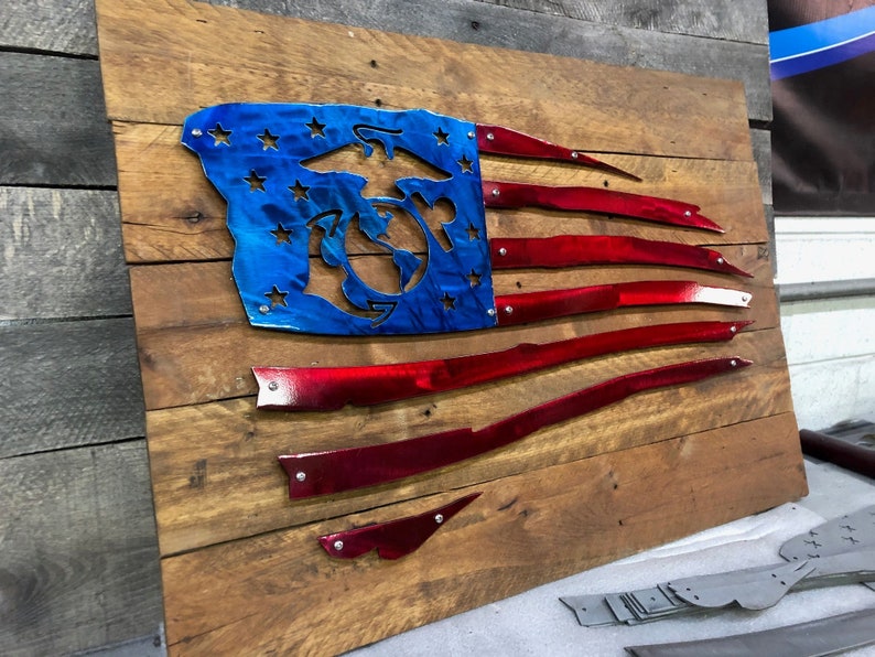 Tattered American Flag with Wood Background