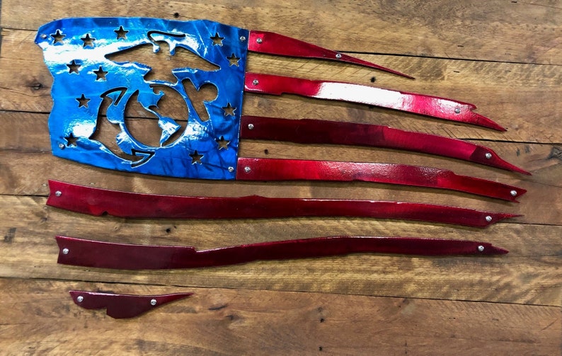 Tattered American Flag with Wood Background