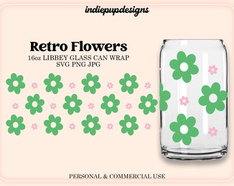 Emballage de boîte de conserve en verre Libbey avec fleurs rétro : Boho Daisy SVG (téléchargement numérique)