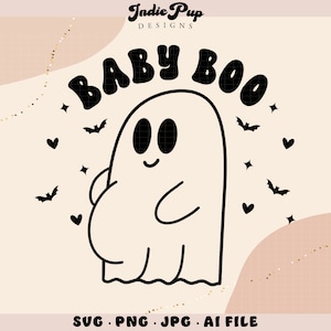 Baby Boo SVG | Fantasma SVG | Fantasminha fofo | barriga de grávida de maternidade | corações de morcego assustadores da temporada | design de camiseta png svg