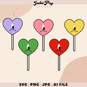 Bad Bunny Un San Valentin Sin Ti SVG / Conejo Malo Bad Bunny Un Verano Sin Ti Valentine Lollipops / svg png diseño de camisa de sublimación