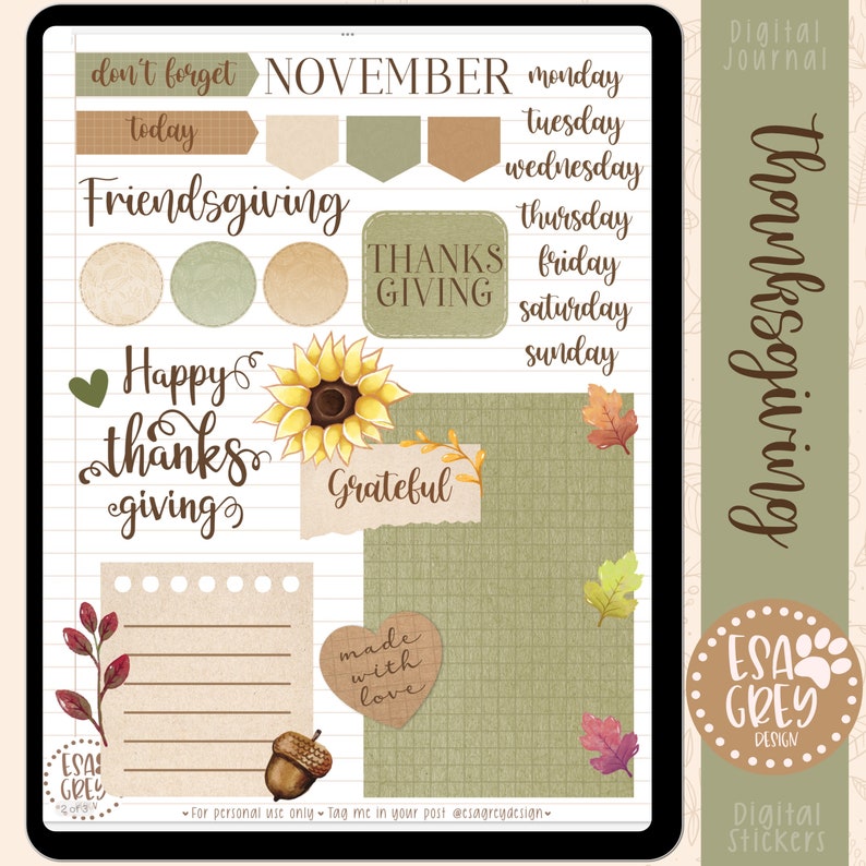 Thanksgiving Day Sticker Set | Goodnotes Digital Planning Stickers ...