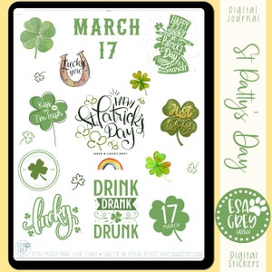 St Patrick's Day Digital Planning Stickers | Digital Planner Stickers | Goodnotes Stickers | Digital Journal Stickers | Irish Lucky Stickers