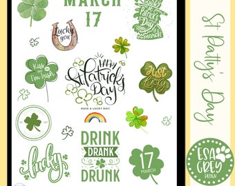 Digitale planningsstickers voor St. Patrick's Day | Digitale plannerstickers | Goodnotes-stickers | Digitale dagboekstickers | Ierse geluksstickers