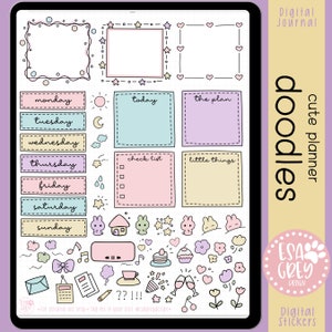 Niedliche Doodle Digital Planner Aufkleber | Goodnotes-Aufkleber | Niedlicher Pastell Digitaler Planungsaufkleber | Aufkleber | Boho Aufkleber