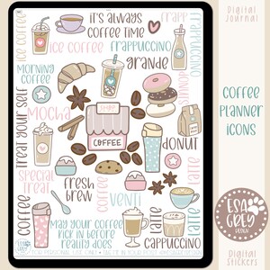 Coffee Planner Icon Stickers | Boho Stickers | Goodnotes Stickers | Notability OneNote |  Digital Planning Stickers | Kawaii Sticker